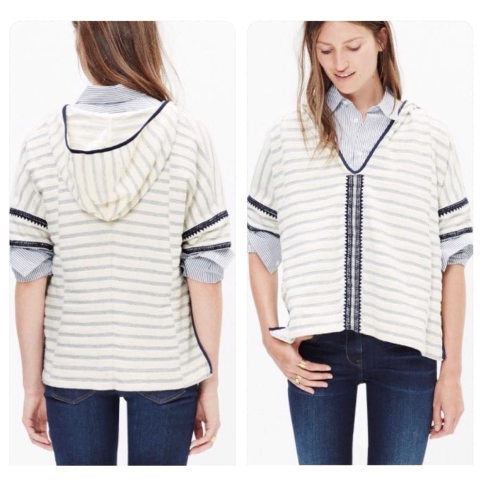 Madewell Embroidered Striped Hoodie Sweater XS S